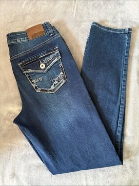 Maurices Dark Blue Skinny Jeans with Embellished Back Pocket